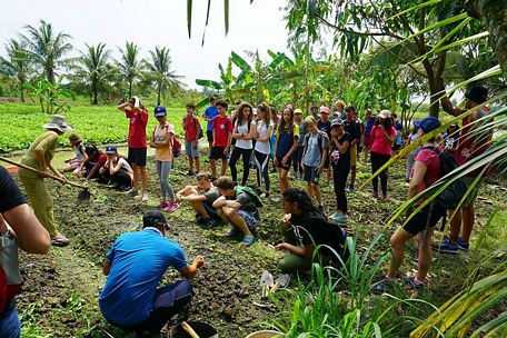 Du khách tham gia làm rẫy- tour của Homestay Út Trinh.