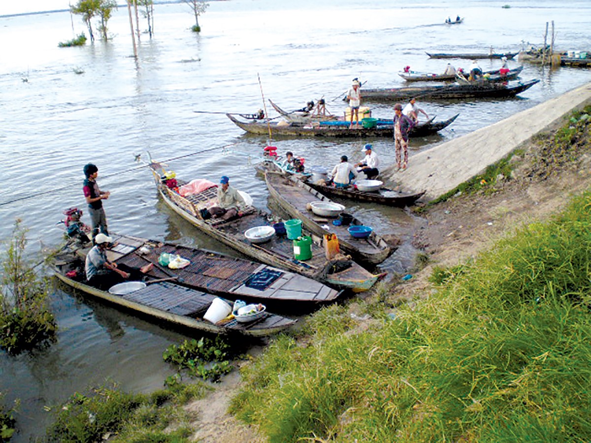 Xuồng ghe đánh bắt cá linh mùa nước nổi.