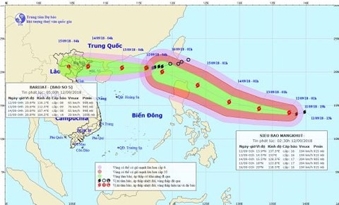 Bão số 5 giật cấp 11, di chuyển theo hướng Tây và có khả năng mạnh thêm. (Ảnh: Nchmf)