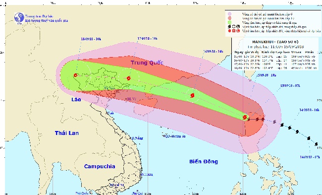 Dự kiến đường đi của bão số 6. Ảnh: KTTV