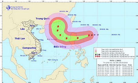 Hướng di chuyển của siêu bão Yutu