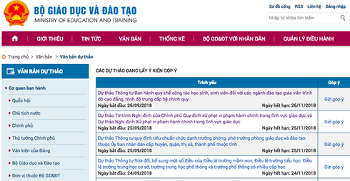 Dự thảo thông tư khi còn trên website của Bộ GD-ĐT.