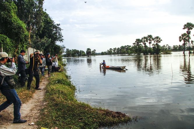 Mùa nước nổi, nhiều nhà nhiếp ảnh chuyên và không chuyên từ các nơi về tìm ảnh đẹp của bóng cây thốt nốt