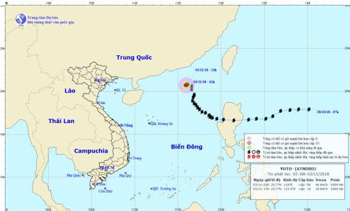 Đường đi và vị trí cơn bão. Ảnh: nchmf.gov.vn