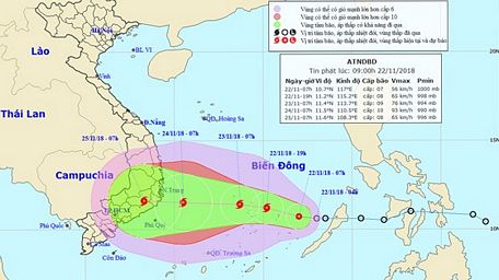 Vị trí và đường đi của áp thấp nhiệt đới. Ảnh: TTDBKTTVTW