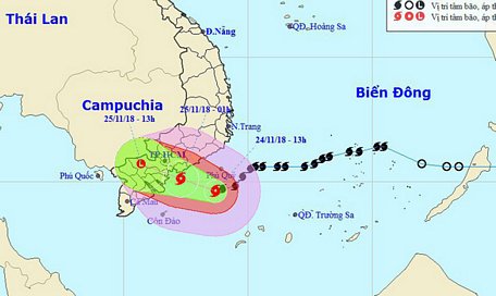 Vị trí và đường đi của bão - Ảnh: Trung tâm dự báo khí tượng thủy văn quốc gia