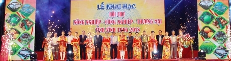 Các đại biểu cắt băng khai mạc hội chợ.