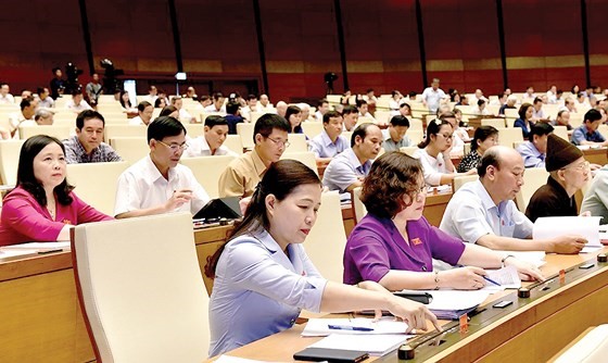 Các đại biểu Quốc hội ấn nút biểu quyết Luật An ninh mạng vào ngày 12/6/2018    Ảnh: TTXVN+