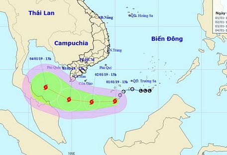 Vị trí và dự báo đường đi của bão. Nguồn: Trung tâm Dự báo khí tượng thủy văn quốc gia