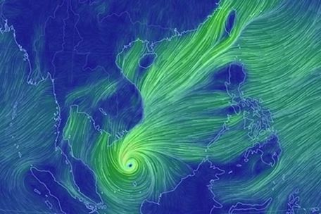  Vị trí bão số 1 Pabuk vào trưa ngày 2.1. Ảnh: earth.nullschool