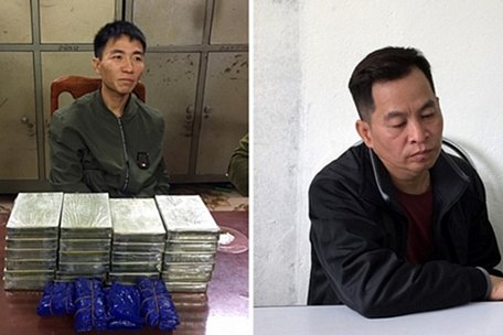 Các đối tượng Khà A Sùng (bên trái), Trần Minh Phương và tang vật tại cơ quan điều tra. Ảnh: CACC.