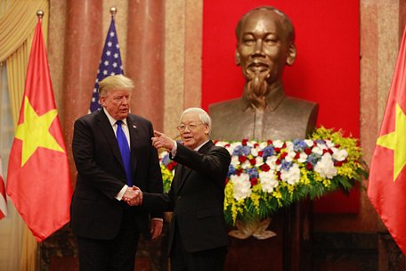 Tổng bí thư, Chủ tịch nước Nguyễn Phú Trọng tiếp Tổng thống Mỹ Donald Trump tại Phủ Chủ tịch - Ảnh: VIỆT DŨNG