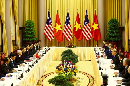 Toàn cảnh buổi tiếp Tổng thống Trump tại Phủ Chủ tịch - Ảnh: NGUYỄN KHÁNH