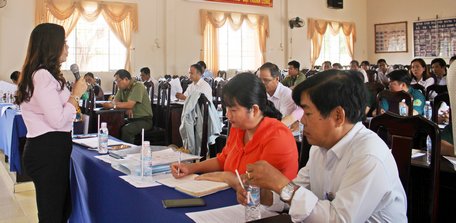 Đoàn khảo sát làm việc tại xã Tân Mỹ.