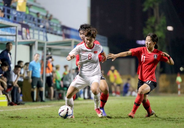 U19 nữ Việt Nam giành vé vào VCK Giải vô địch bóng đá U19 nữ châu Á 2019 dù thua U19 nữ Hàn Quốc. Ảnh: vff.org.vn