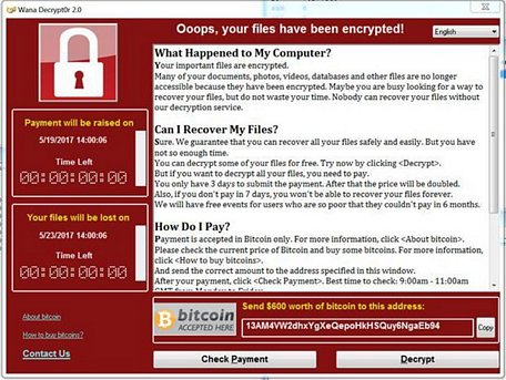 Virus WannaCry từng làm tê liệt hàng trăm nghìn máy tính tại 150 quốc gia hồi năm 2017 (Ảnh: McAfee)