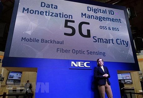 Công nghệ 5G được giới thiệu tại Hội nghị Di động thế giới 2019 ở Barcelona, Tây Ban Nha, ngày 26/2/2019. (Ảnh: THX/ TTXVN)