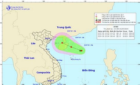 Dự báo đường đi của vùng áp thấp. Nguồn ảnh: Trung tâm Dự báo khí tượng thuỷ văn quốc gia