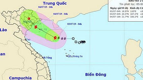 Vị trí và đường đi của bão số 2. Ảnh: TTDBKTTVTW