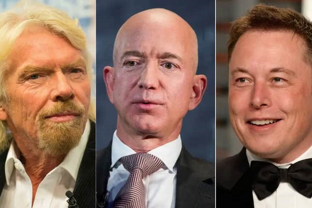 Ông Richard Branson (trái), Elon Musk (phải) và Jeff Bezos. Ảnh: Independent