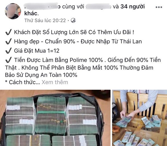 Tiền giả được rao bán công khai trên mạng xã hội - Ảnh chụp màn hình