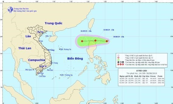 Sơ đồ đường đi của áp thấp nhiệt đới (Nguồn: nchmf.gov.vn)