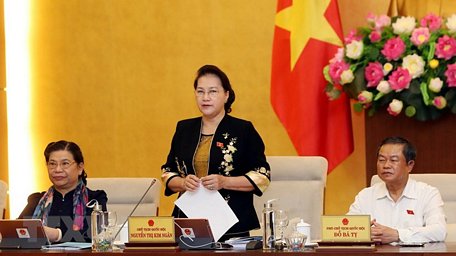 Chủ tịch Quốc hội Nguyễn Thị Kim Ngân chủ trì và phát biểu khai mạc Phiên họp thứ 37 của Ủy ban Thường vụ Quốc hội. (Ảnh: Trọng Đức/TTXVN)