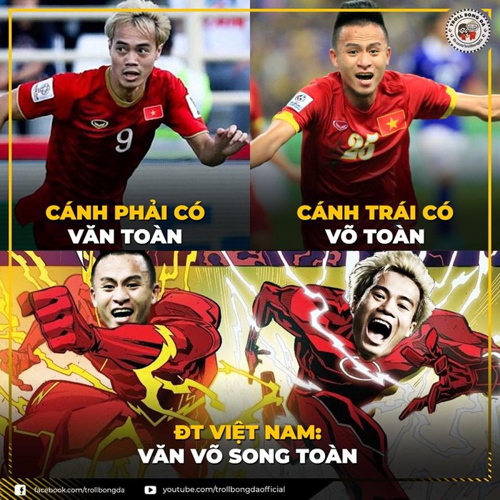 ĐT Việt Nam sở hữu đôi cánh "văn võ song toàn". (Ảnh: Troll Bóng Đá)