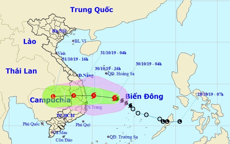 Hướng di chuyển trong những ngày tới của bão số 5.