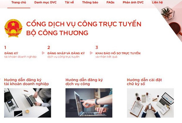 Giao diện Cổng dịch vu trực tuyến Bộ Công thương - Ảnh: TTXVN