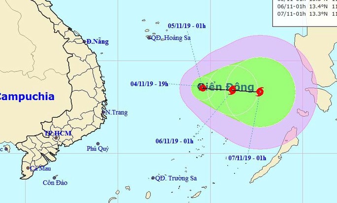 Dự báo vị trí và hướng di chuyển của áp thấp nhiệt đới - Nguồn: Trung tâm Dự báo khí tượng thủy văn quốc gia