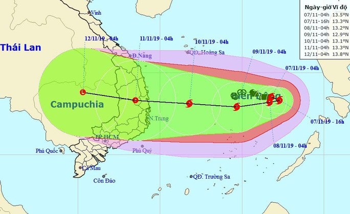 Dự báo vị trí và hướng di chuyển của bão số 6 - Nguồn: Trung tâm Dự báo khí tượng thủy văn quốc gia