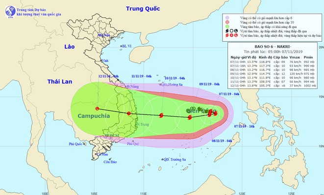 Vị trí và đường đi của bão số 6.Nguồn: KTTV