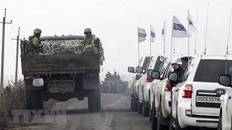 Các lực lượng Ukraine rút quân ở khu vực gần làng Bogdanivka thuộc vùng Donetsk ngày 9/11/2019. (Ảnh: AFP/TTXVN)