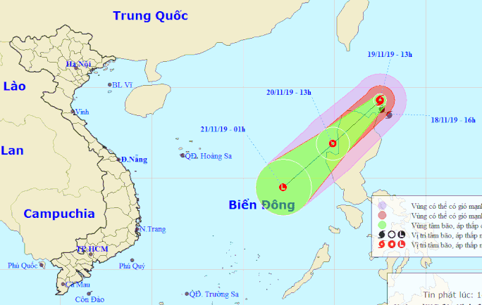 Dự báo vị trí và hướng di chuyển của bão Kalmaegi - Nguồn: Trung tâm Dự báo khí tượng thủy văn quốc gia