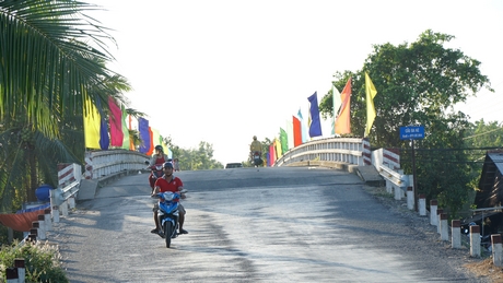 Cờ phướn tung bay trên những chiếc cầu chào đón năm mới.