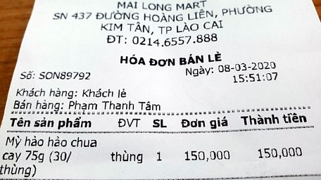 Hình ảnh tờ hóa đơn được chia sẻ trên mạng xã hội.