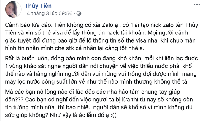 Thủy Tiên cũng từng rơi vào trường hợp tương tự