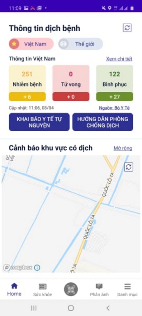 Qua ứng dụng này, người dân cập nhật theo dõi sức khỏe của mình và thông tin dịch bệnh của Việt Nam và thế giới hàng ngày.