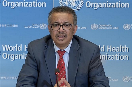 Tổng Giám đốc WHO Tedros Adhanom Ghebreyesus tại cuộc họp báo ở Geneva, Thụy Sĩ, ngày 6/4/2020. Ảnh: AFP/TTXVN