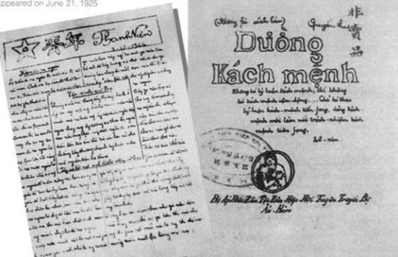  Năm 1924, đồng chí Nguyễn Ái Quốc về Quảng Châu, Trung Quốc và thành lập Hội Việt Nam Cách mạng Thanh niên (tháng 6/1925), mở lớp Huấn luyện chính trị, ra Báo Thanh niên, truyền giảng cho đội ngũ cán bộ cốt cán đầu tiên của Việt Nam những nội dung cơ bản của học thuyết Marx - Lenin, để chuẩn bị cho sự ra đời một chính Đảng vô sản kiểu mới ở Việt Nam. Trong ảnh: Cuốn “Đường Kách mệnh” tập hợp những bài giảng của Nguyễn Ái Quốc - Hồ Chí Minh giảng tại lớp Huấn luyện chính trị các thanh niên yêu nước Việt Nam trong những năm 1925-1927. (Ảnh: Tư liệu/TTXVN phát)