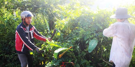 Cán bộ, hội viên nông dân xã Long Mỹ cùng làm cỏ và rong mé cây nhằm tạo cảnh quan sạch đẹp, thông thoáng.
