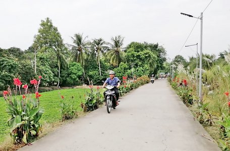 Mô hình tuyến đường hoa kết hợp đèn năng lượng mặt trời ở ấp Thuận Tiến C, là công trình đèn thắp sáng đầu tiên sử dụng năng lượng mặt trời tại thị xã.