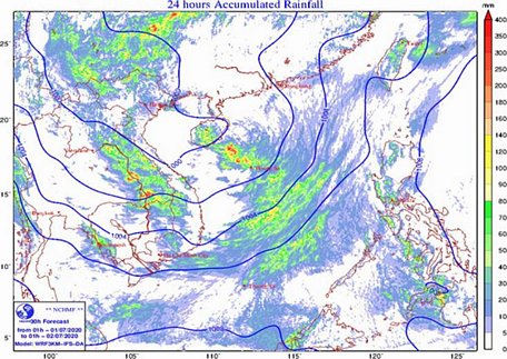 Dự báo lượng mưa 24h ở các khu vực