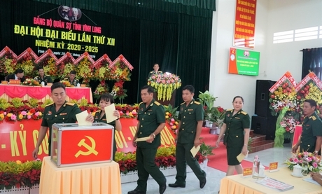 Đại biểu bỏ phiếu bầu đoàn đại biểu dự đại hội cấp trên.
