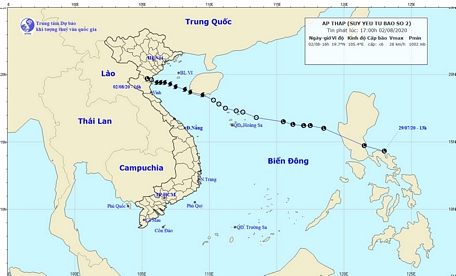 Đường di chuyển của bão số 2. Ảnh: TTDBKTTVQG