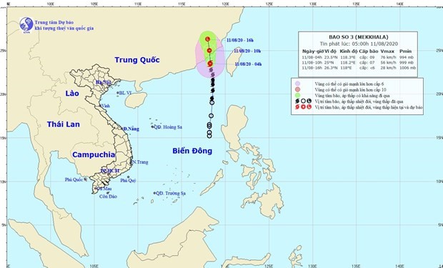 Vị trí và đường đi của cơn bão số 3. (Nguồn: Trung tâm Dự báo Khí tượng Thủy văn Quốc gia)