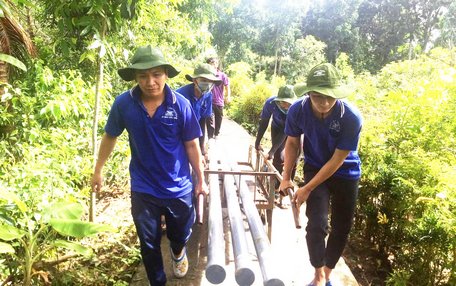 Bạn trẻ tham gia công trình thắp sáng tuyến đường nông thôn