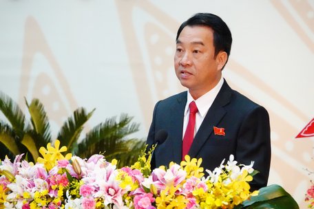 Đồng chí Lữ Quang Ngời- Phó Bí thư Tỉnh ủy, Chủ tịch UBND tỉnh trình bày tóm tắt báo cáo chính trị của BCH Đảng bộ tỉnh khóa X trình Đại hội đại biểu lần thứ XI