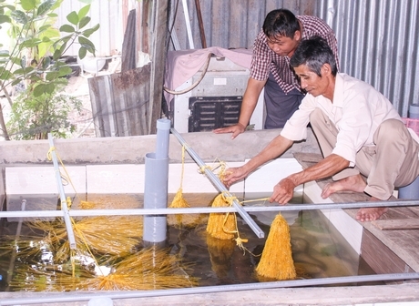 Ông Lâm Ngọc Sơn sẵn sàng chia sẻ kinh nghiệm nuôi lươn không bùn để hội viên phát triển kinh tế.